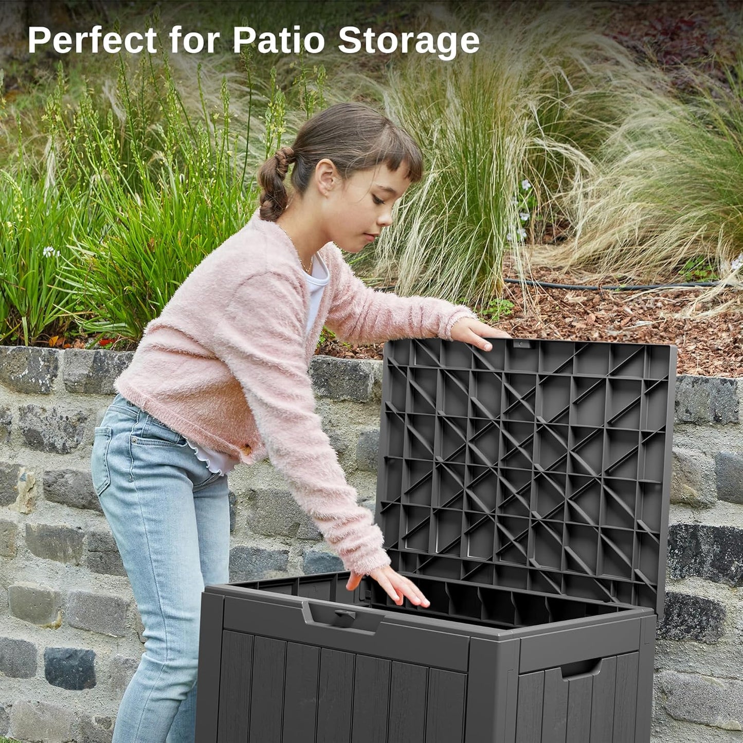 EAST OAK Outdoor Storage Box, 31 Gallon Deck Box, Waterproof Resin Storage Bin for Patio Cushions, Gardening Tools, Accessories, Lockable, UV Resistant, Black