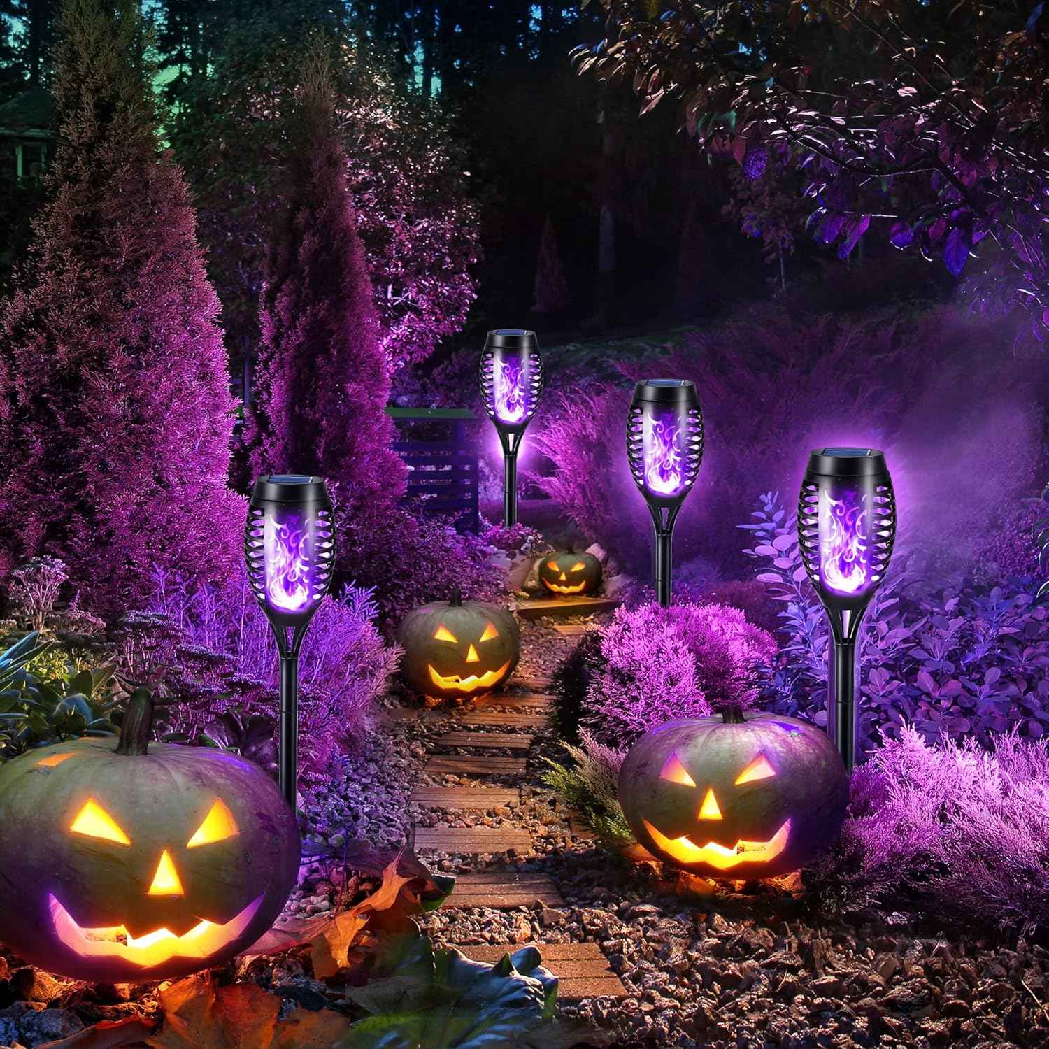 Toodour Solar Torch Flame Lights, 12 Pack Solar Lights Outdoor with Flickering Flame, Waterproof Patio Light Landscape Decoration Lighting for Garden, Lawn, Yard, Outdoor Decorations - Purple