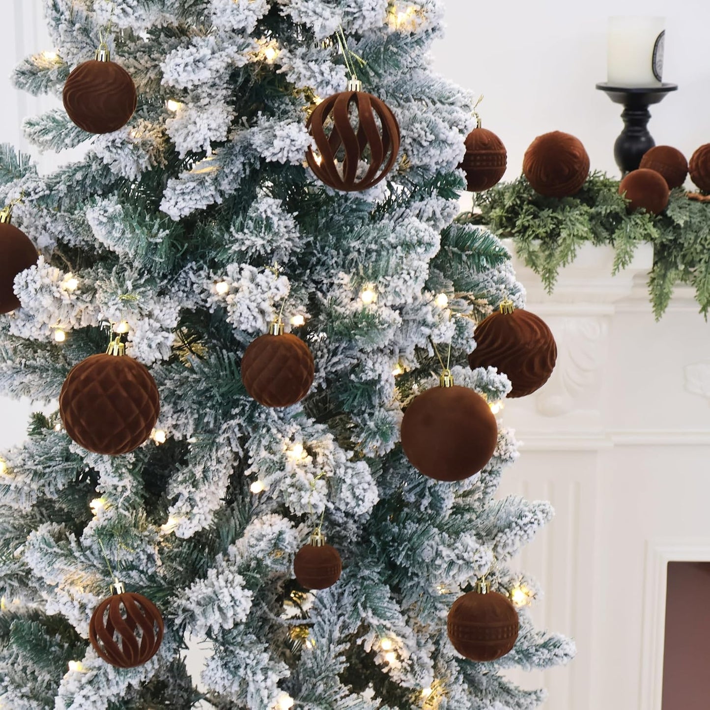 36pcs Velvet Ornaments for Christmas Trees, Flocked Christmas Balls Sets Assortment for Xmas Tree Holiday Decor