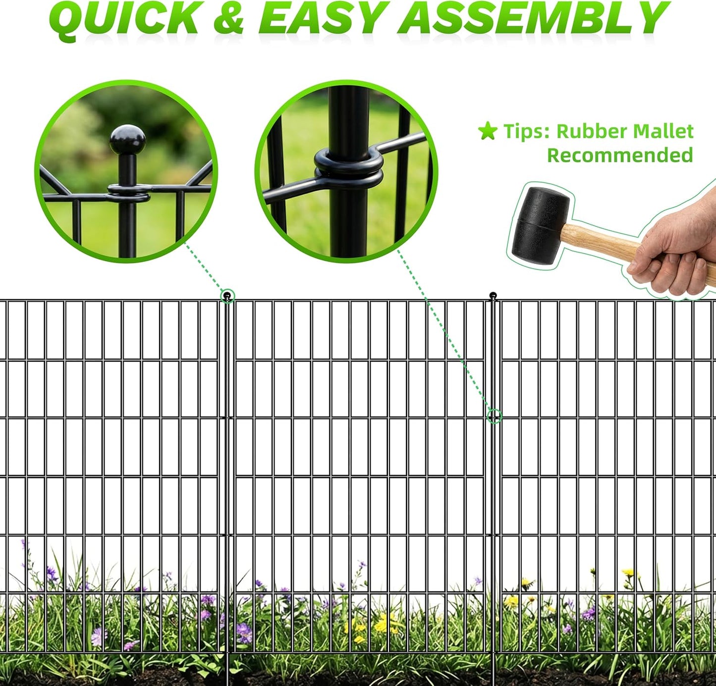 Toolterritary 10 Panels No Dig Decorative Garden Fence with Gate, 40in(H) x 25ft(L), Dog Fence Outdoor for Yard - Rustproof Metal Animal Barrier Fencing for Patio, Flower Bed, Ideal for Dogs, Rabbits