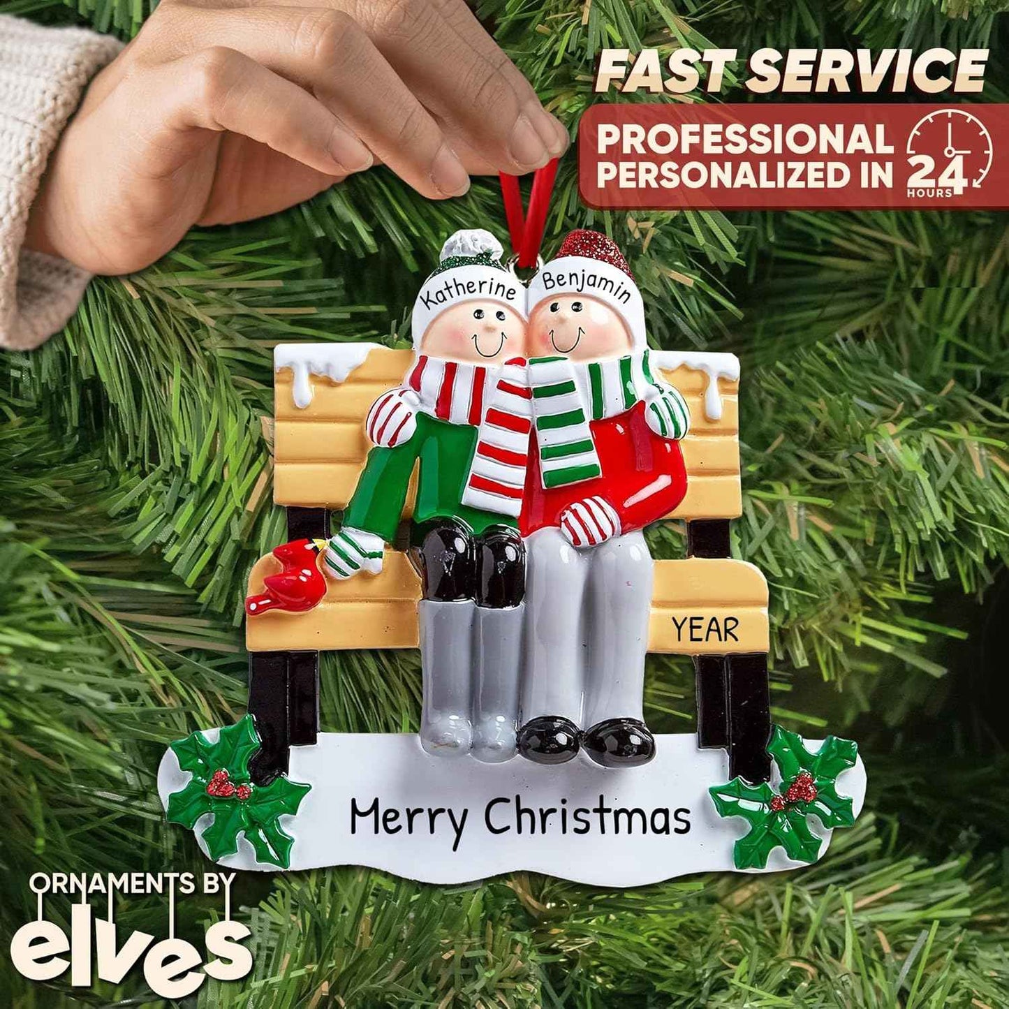 3D Personalized Our First Christmas Ornament 2025 | Custom Bench Couple Ornaments Romantic Holiday Couples Ornament 2025 Family of 2 Unique for a Couple Ornaments Couples Unique Gifts