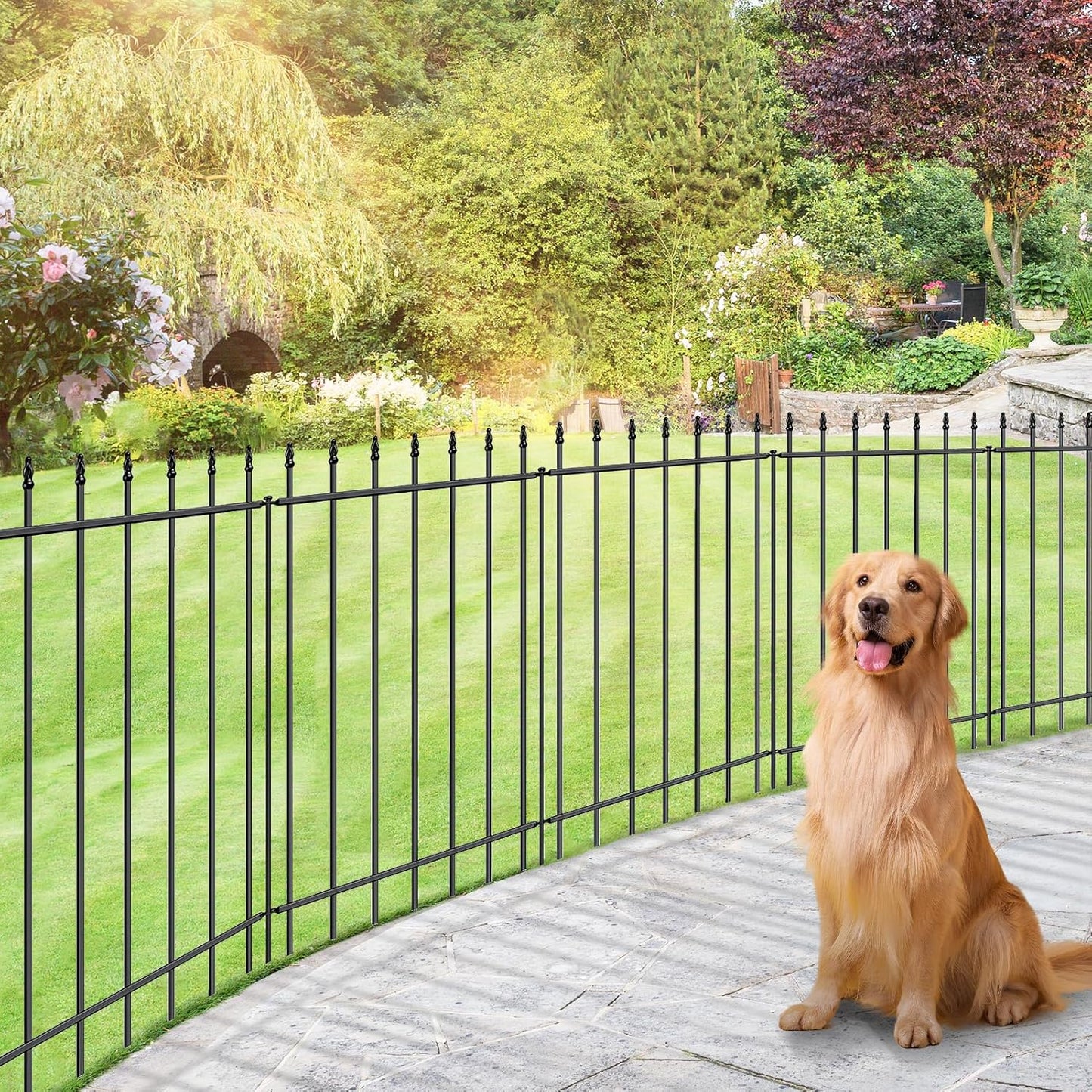 Metal Garden Fence 36 in H x 10 ft L,Border Fence Panels Animal Barrier for Dogs, No Dig Garden Fencing for Yard Patio Flower Bed Lawn Outdoor,5 Panels + 6 Stakes Black