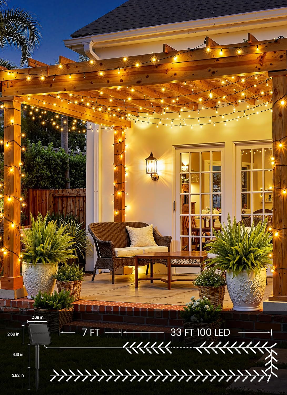 Brightown 2 Pack Solar String Lights Outdoor Waterproof, 80 FT 200 LED Solar Powered Christmas Lights with 8 Modes, Auto On/Off, Patio Lights for Outside Tree Garden Balcony Party Decor (Warm White)