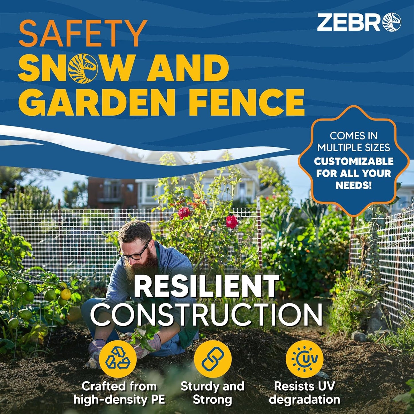 ZEBRO 4' x 50' White Plastic Garden Fence Roll – Light Duty Mesh Fencing for Temporary Fence, Snow, Garden Netting, Animal Barrier, Agricultural Fencing & Lawn Protection