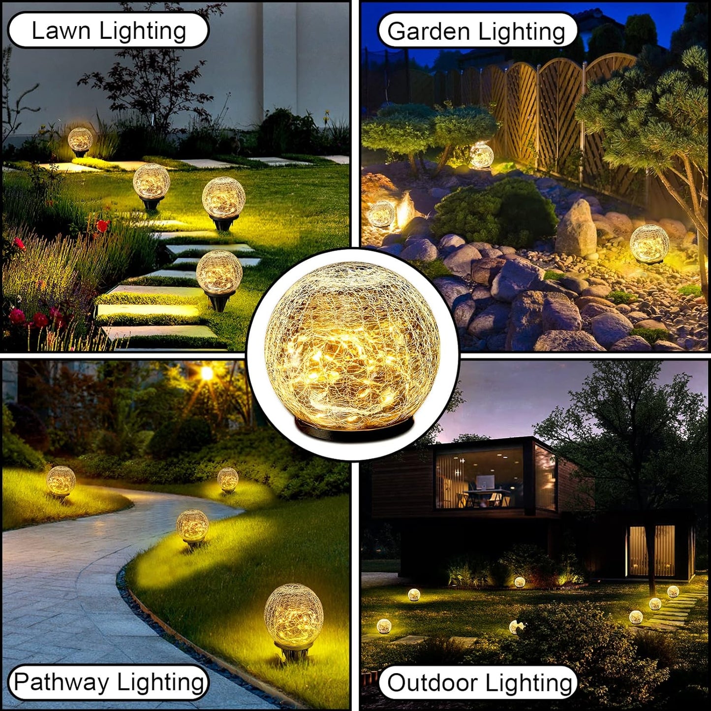Solar Cracked Glass Garden Lights 2 Pack — Outdoor Waterproof 30 LED Globe Lanterns