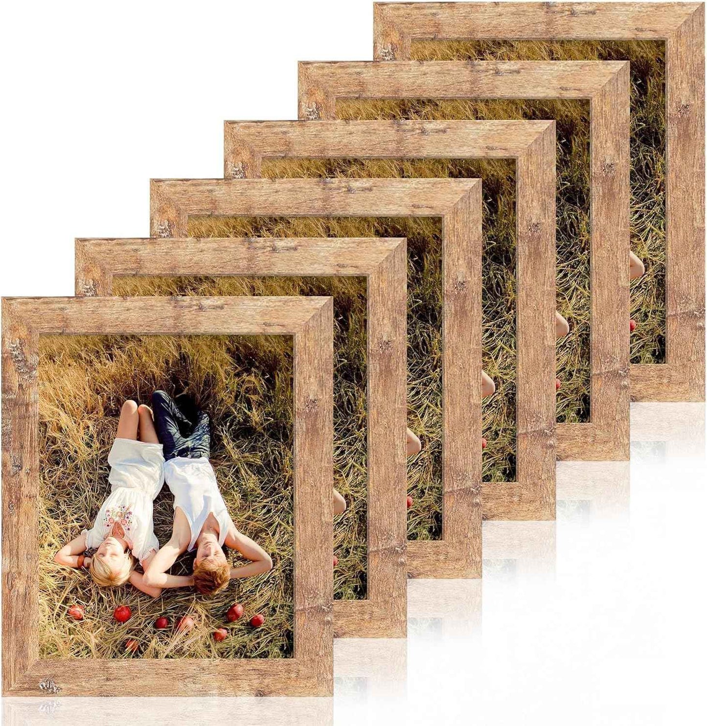 iRahmen 8x10 Picture Frame Set of 6, Brown Rustic Frame with High Definition Real Glass, 8 x 10 Wood Photo Frames for Tabletop Display and Wall Mounting