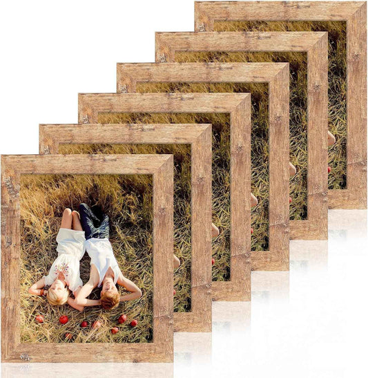 iRahmen 8x10 Picture Frame Set of 6, Brown Rustic Frame with High Definition Real Glass, 8 x 10 Wood Photo Frames for Tabletop Display and Wall Mounting