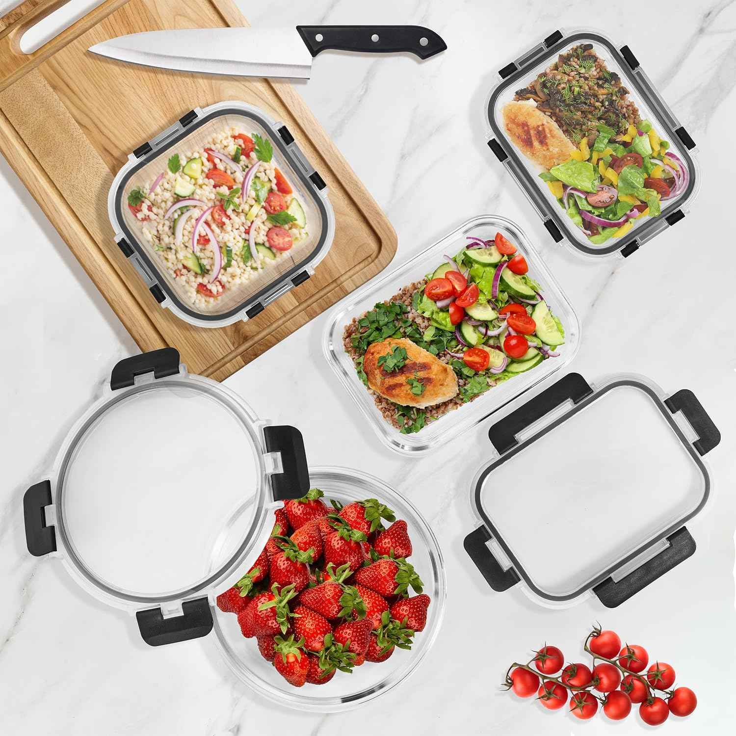Sorbus 16pc Glass Meal Prep Containers Set – 8 Round 32oz Containers with Airtight Lids – Freezer, Dishwasher, Oven Safe – Reusable Food Storage Bowls, 4 Cup Capacity for Meal Prep and Storage
