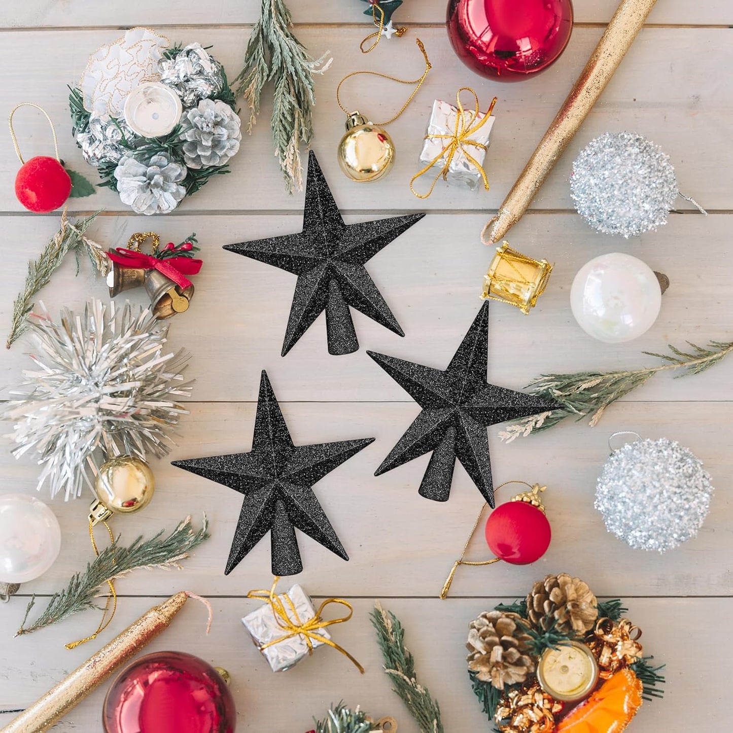 1PCS Christmas Star Tree Topper, 4" Black Christmas Tree Topper Decorations, 3D Glitter Shatterproof Mini Bethlehem Star Tree Decor, Waterproof Christmas Tree Topper for Holiday Indoor Ornament