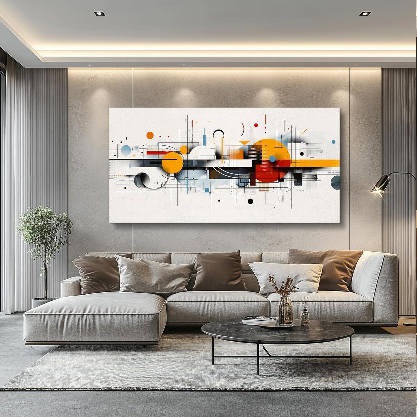 KELIYUAN Wall Decor For Dining Room Abstract Geometry Modern Canvas Print Wall Art Red Yellow Blue Geometry Minimalist Pictures Living Room Decor For Bedroom Office Farmhouse Home Decor 24x48 In