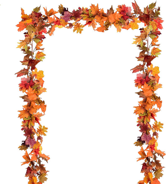2 Pack Fall Maple Leaf Clearance, 5.9Ft/Piece Hanging Vine Garland Artificial Autumn Foliage Thanksgiving Decor for Home Wedding Fireplace Party Christmas