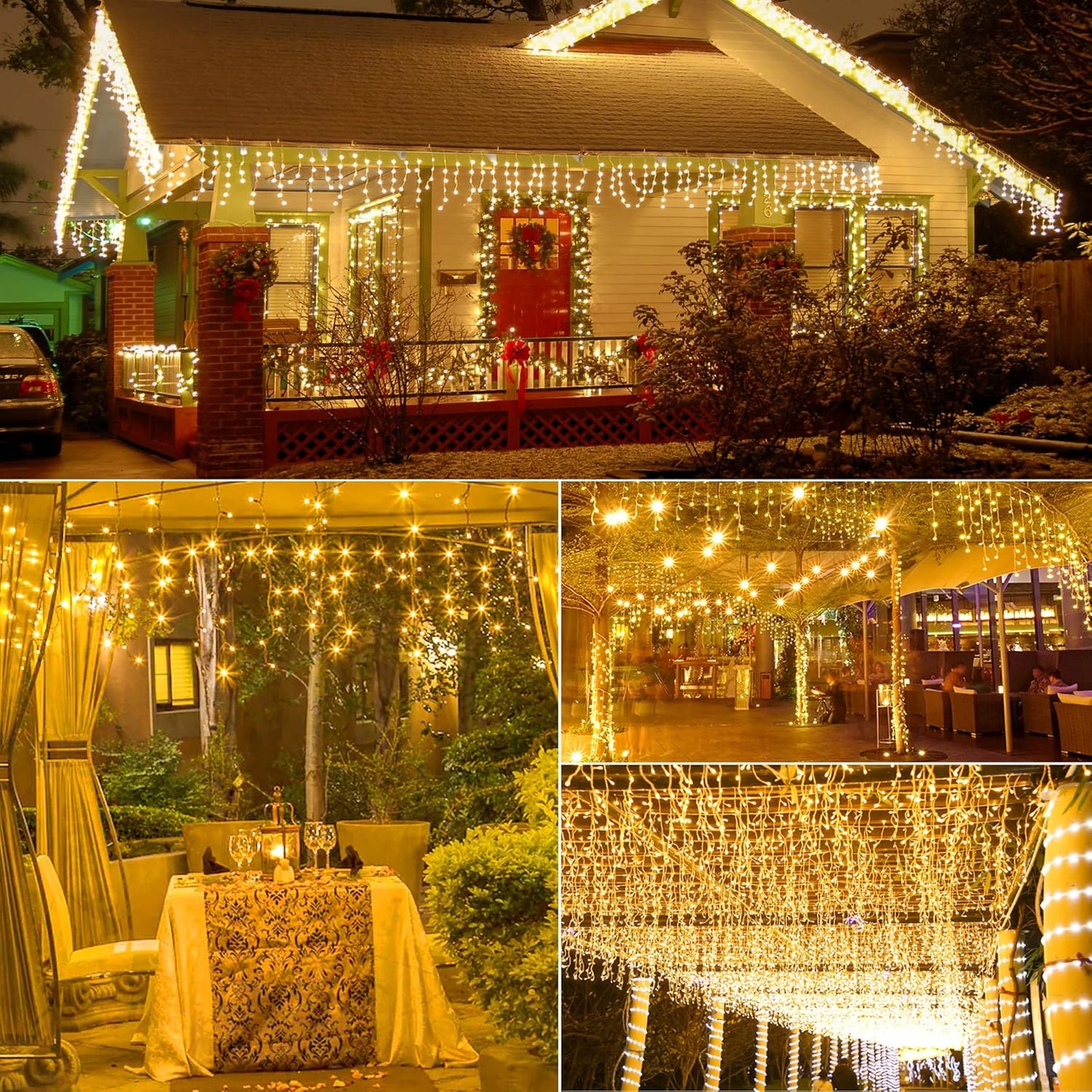 33FT 300 LED Icicle Lights Outdoor Waterproof Icicle Christmas Lights with 50 Drops Warm White String Lights for Wedding Party Holiday Christmas Indoor Decorations,Warm White