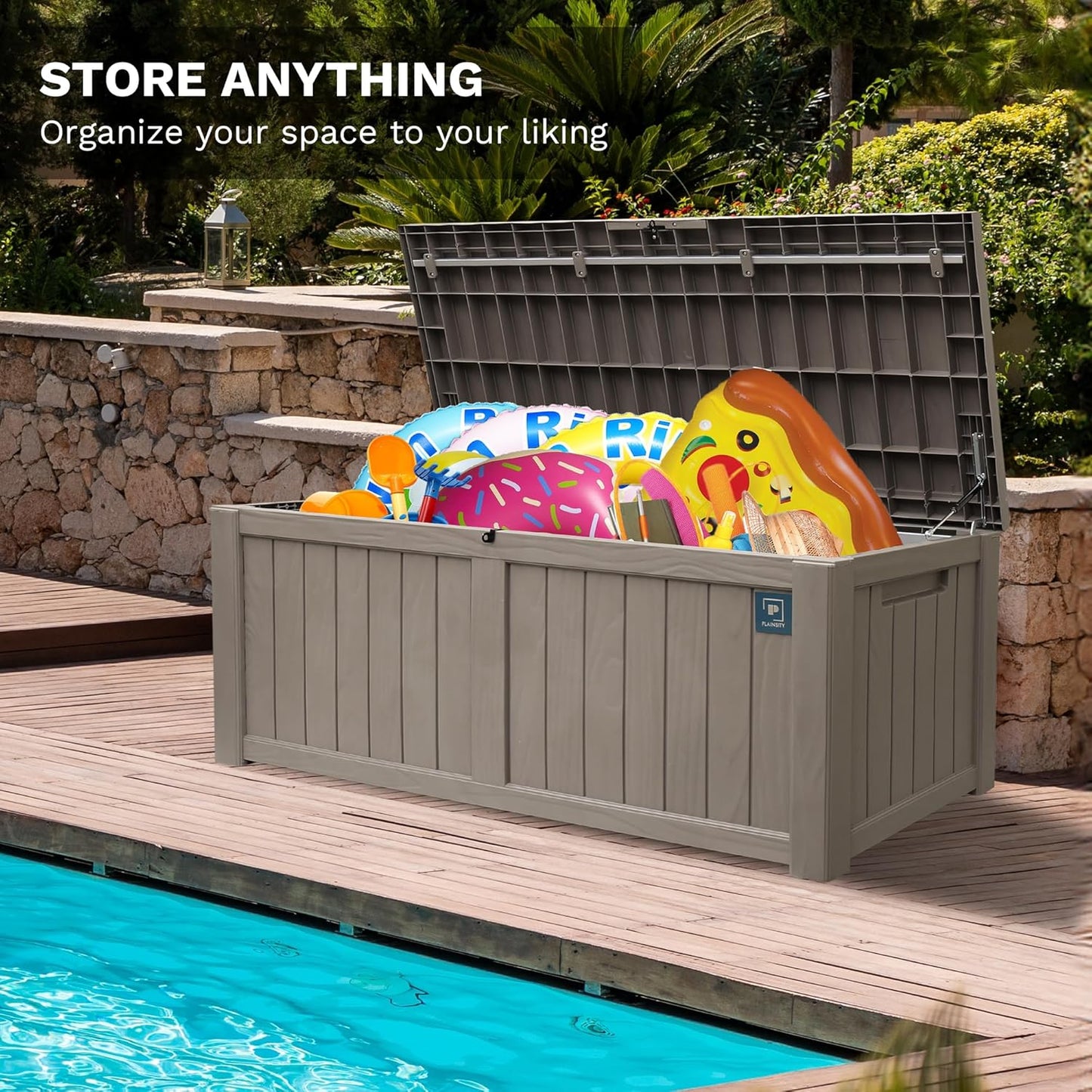 120 Gallon Large Outdoor Storage Box, Durable Deck Boxes Outdoor Waterproof, Resin Waterproof Deck Box for Patio Furniture Outdoor Cushions Garden Tools and Pool Storage (Light Brown, 120Gallon)