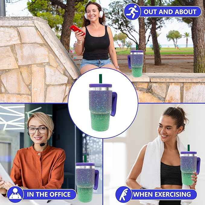 20-OZ Insulated Water Bottle,Insulated Stainless Steel Tumbler,Reusable Cold Drink Thermos,BPA-Free, Double-Wall Stainless Steel Water Bottle (Purple Green Gradient-Diamond, 20, Fluid Ounces)