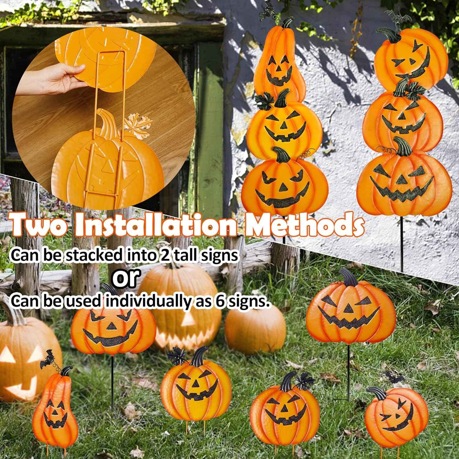 2 Pack Halloween Yard Decoration Stakes, Trick or Treat Happy Halloween Yard Signs for Halloween Outdoor Decor