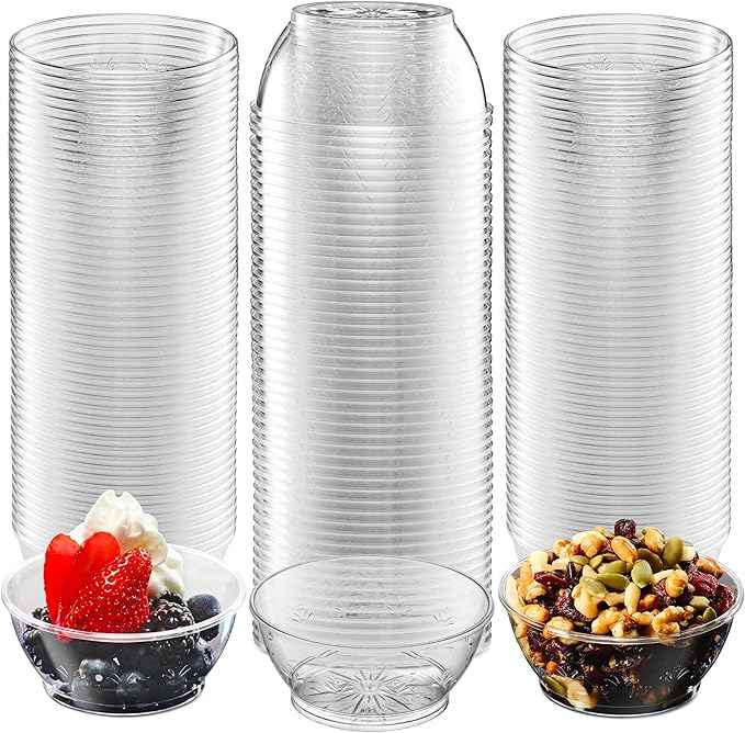 JoyServe Clear Mini Plastic Bowls - (Bulk 400 Pack) 6 Oz Disposable Premium Hard Plastic Dessert Bowls for Serving, Weddings, Catering, Parties, Ice Cream, Salsa, Home or Event Party Supplies