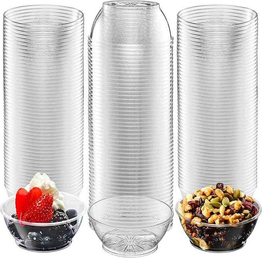 JoyServe Clear Mini Plastic Bowls - (Bulk 400 Pack) 6 Oz Disposable Premium Hard Plastic Dessert Bowls for Serving, Weddings, Catering, Parties, Ice Cream, Salsa, Home or Event Party Supplies