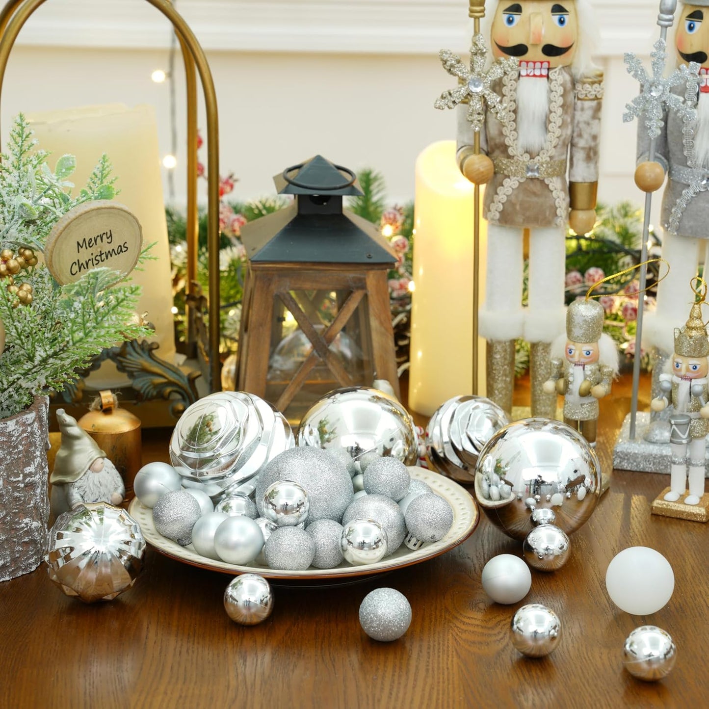 XmasExp 24ct Mini Christmas Ball Ornaments Shatterproof Christmas Ornaments Set Decorations for Xmas Tree Balls 30mm/1.18" (Silver)