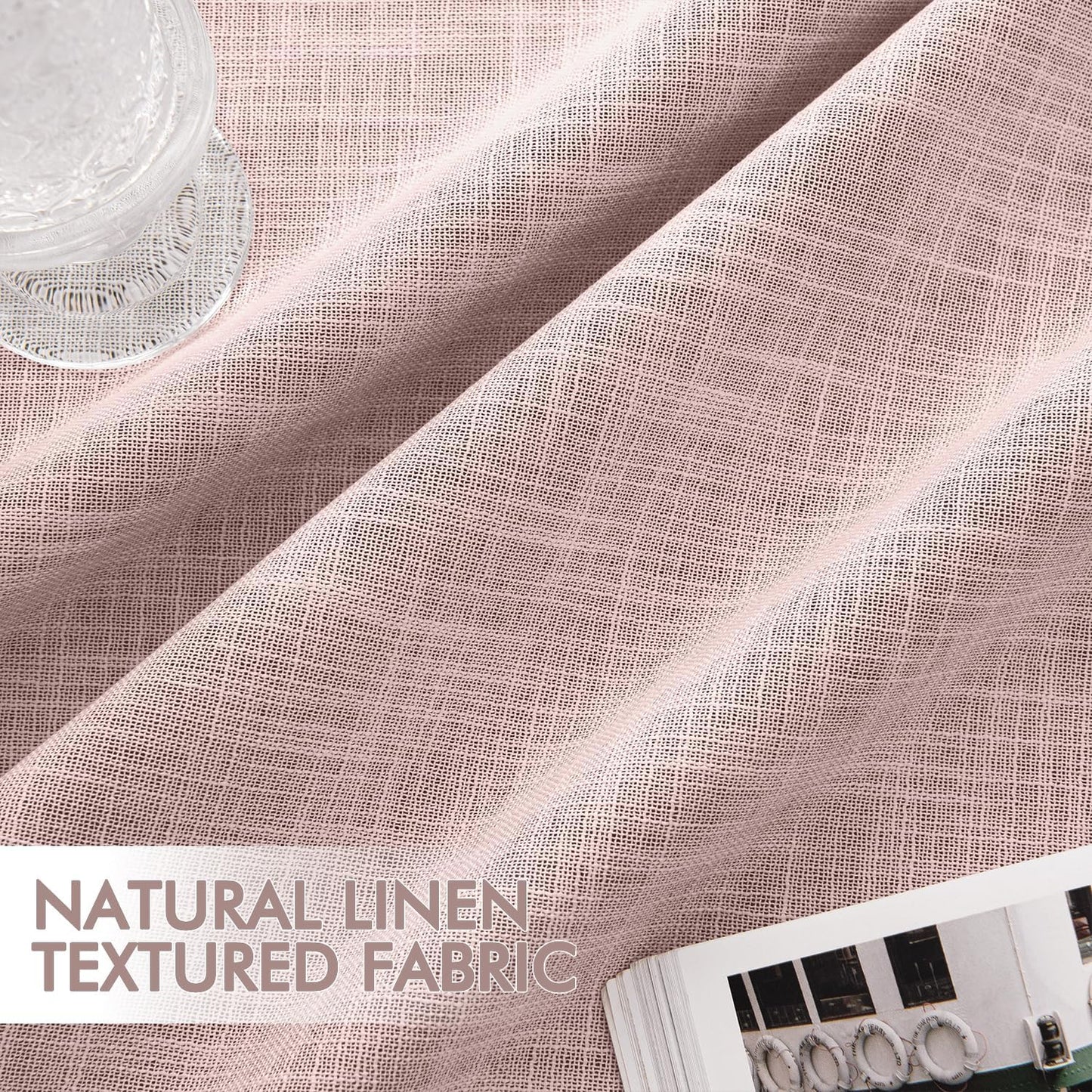 MIULEE Baby Pink 100% Blackout Linen Curtains 84 Inch 2 Panels Set Double Sided No Coating Pleated Back Tab Black Out Long Thermal Insulated Pinch Pleat Bedroom Living Room Darkening Window Drapes