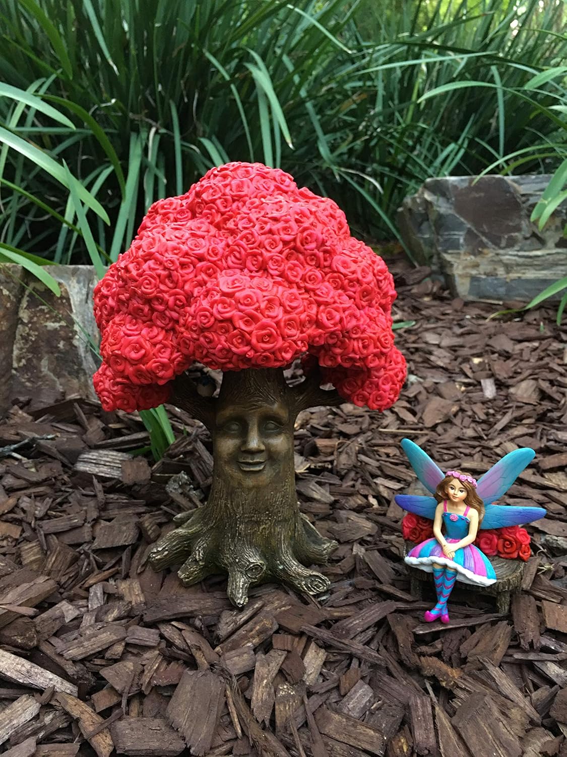 GlitZGlam Fairy Garden Miniature Tree: Mrs. Rose The Pink Rose Tree of Azar (9 Inch Tall) for The Garden Fairies and Gnomes - from The Beautiful Azarian Collection. A Fairy Garden Accessory
