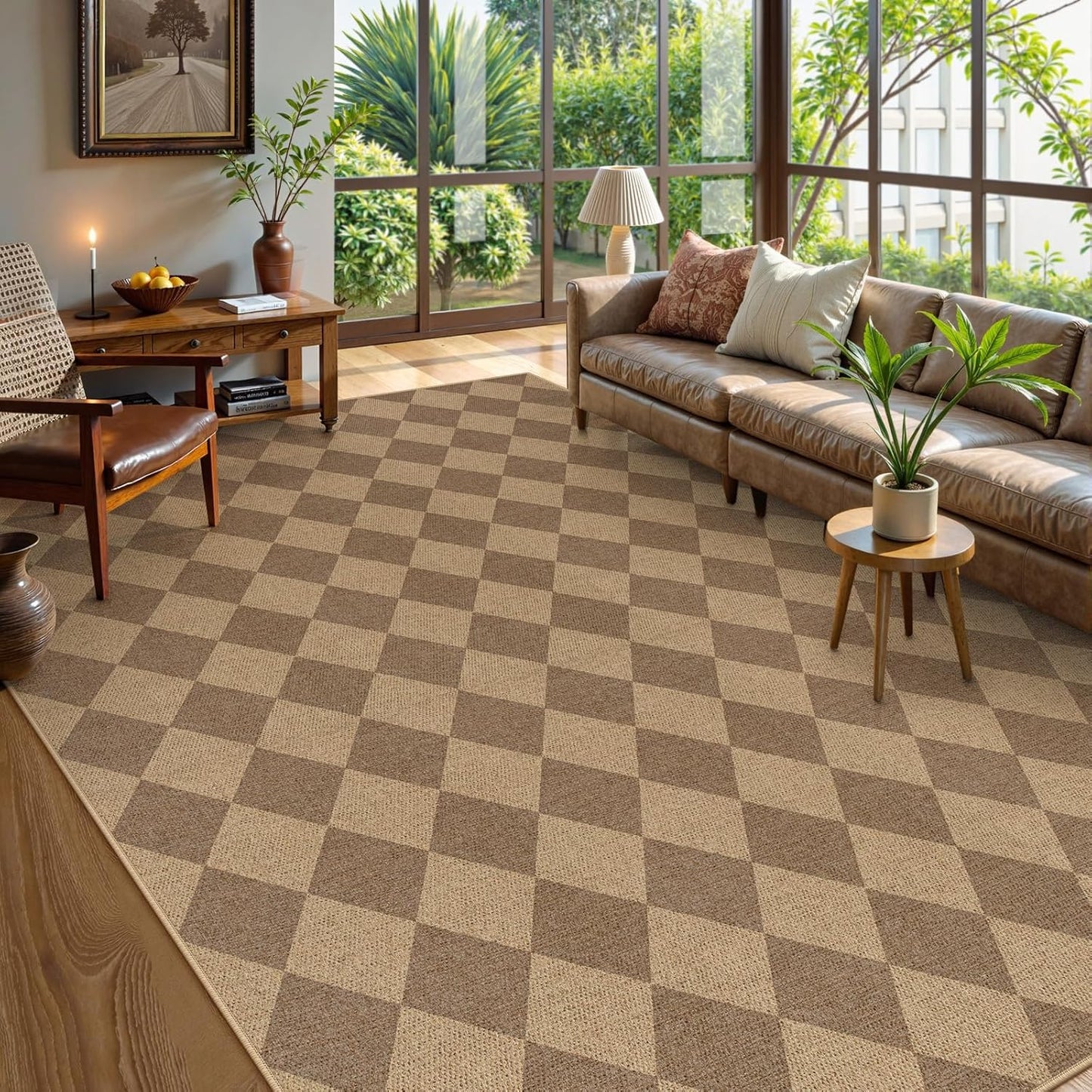 Lahome Checkered Easy Jute Rug, 9x12 Washable Dining Room Rug Indoor Outdoor Carpet, Farmhouse Neutral Non Slip Non Shedding Stain Resistance Floor Carpet for Patio Living Room Office