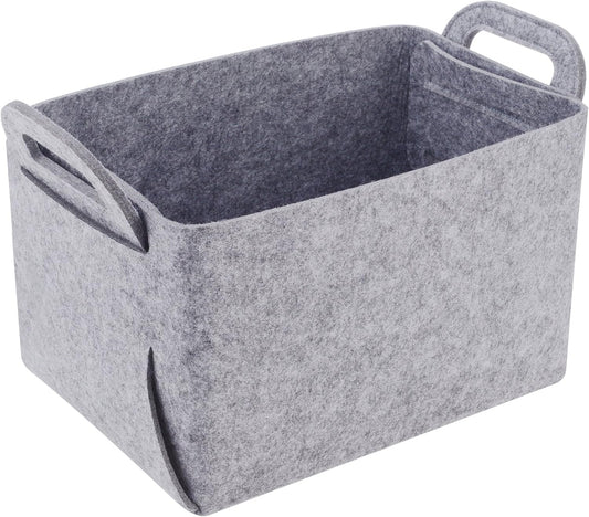 Minoisome Storage Basket Felt Storage Bin Collapsible& Convenient Box Organizer with Carry Handles for Office Bedroom Closet Babies Nursery Toys Laundry (Light grey, 15.7inch（L）×11inch（W）×10inch（H）)