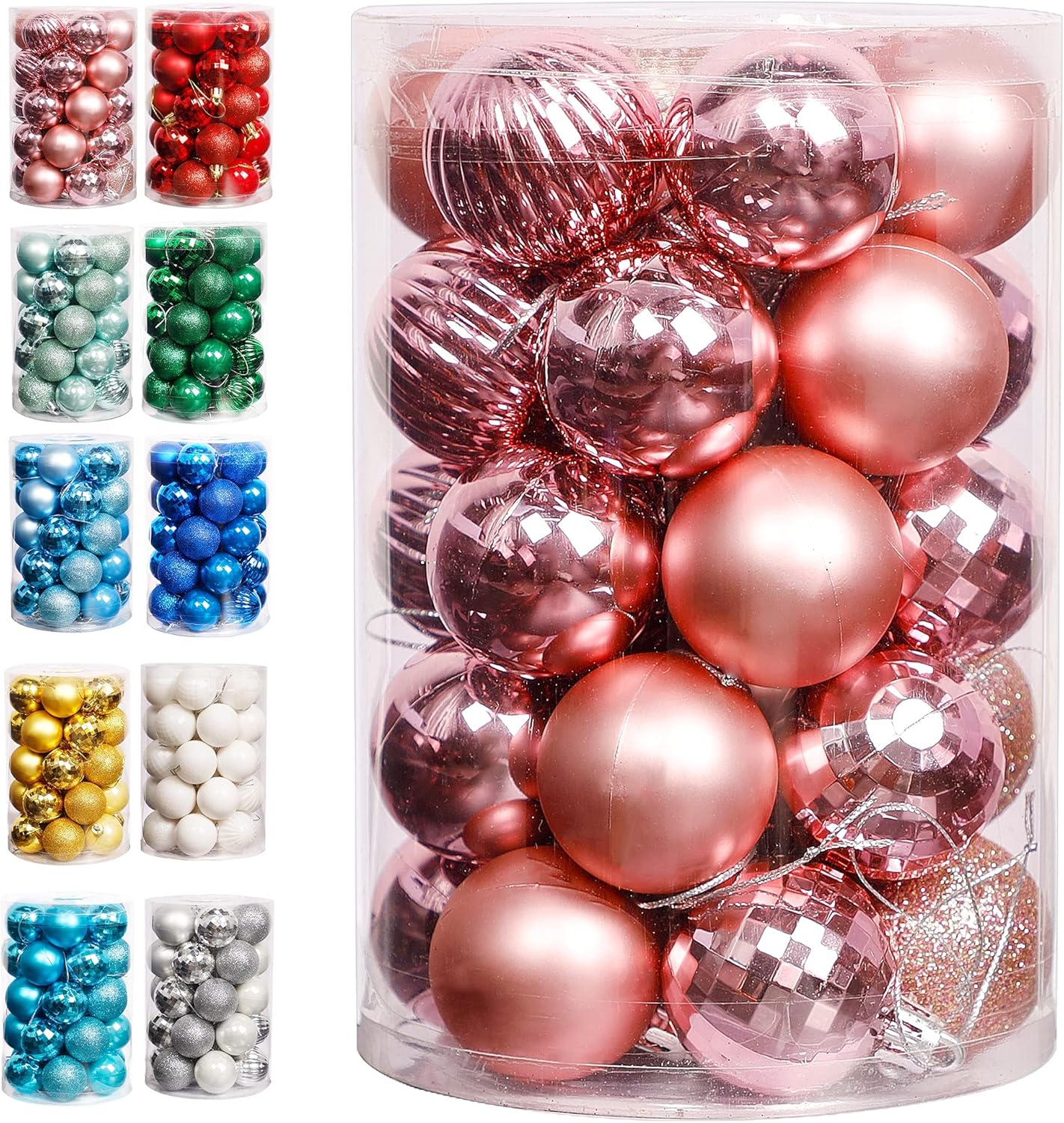 Lulu Home Christmas Ball Ornaments, 34 Ct 1.57" Pre-Strung Hanging Ornament Decorations, Xmas Shatterproof Plastic Balls for Holiday Party Wreath Garlands Trees, Pink