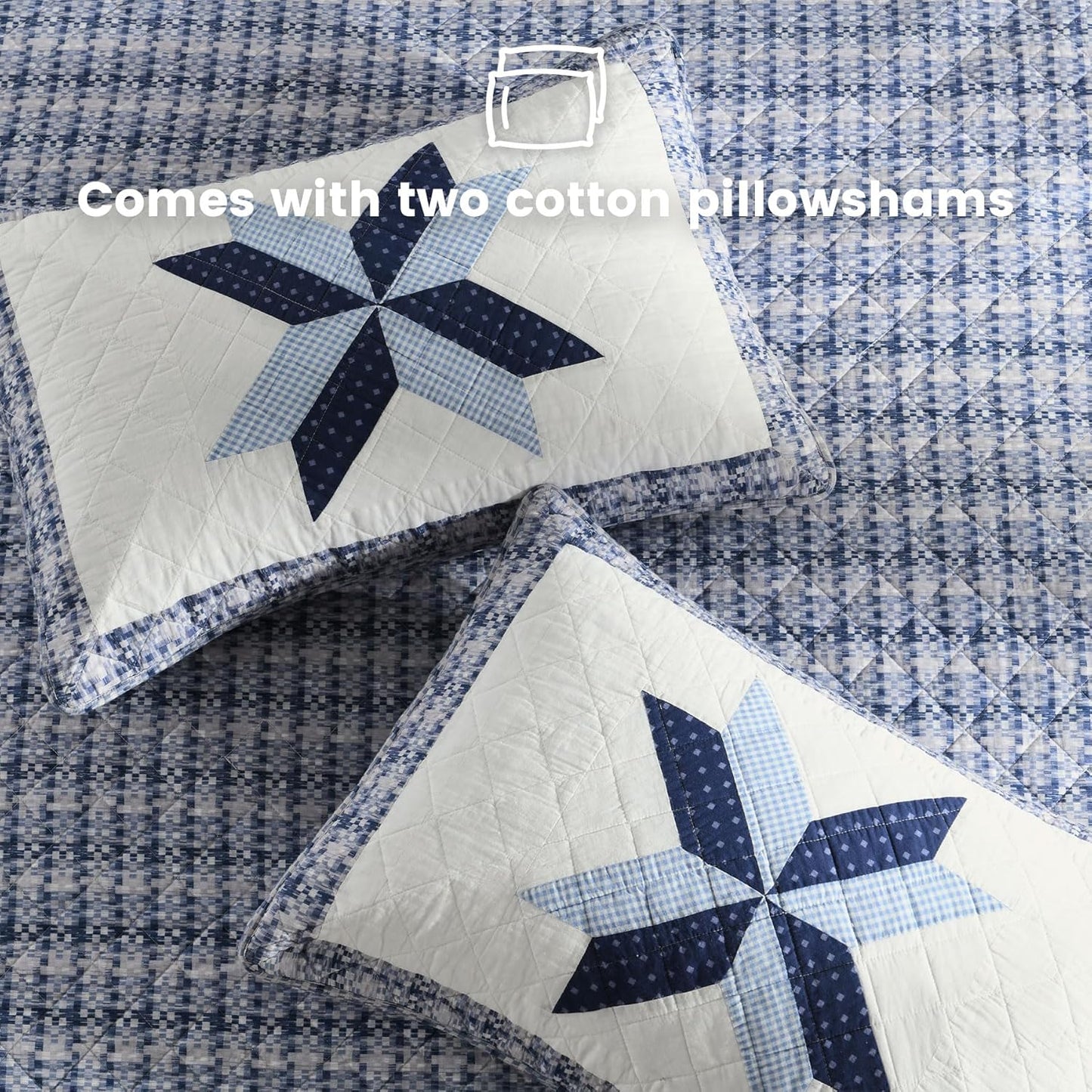 Secgo Handmade Quilted 100% Cotton Queen Comforter Set for Bed - 100% Cotton Quilts Queen Size, Black Bedspreads (90 * 98 Inch) with 2 Pillow Shams, Patchwork Reversible Lightweight Bedding