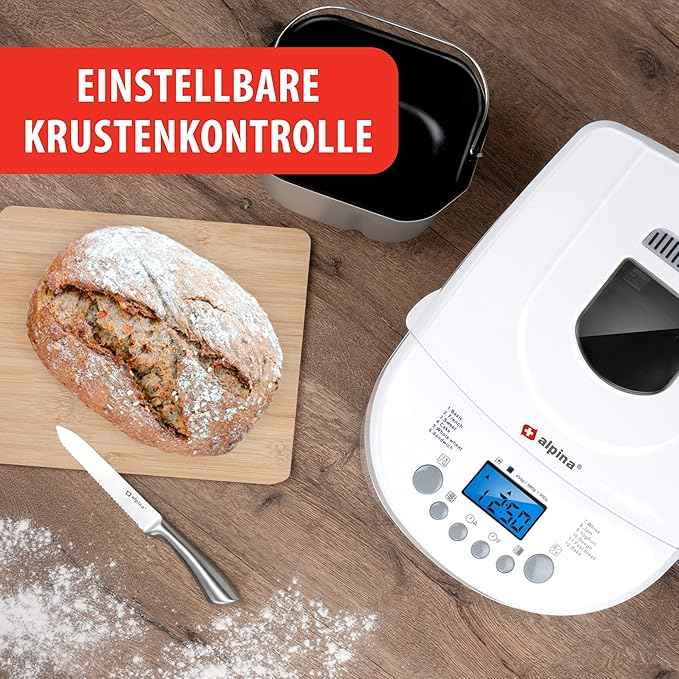 alpina Bread maker - Bread machine - small to large Breads: 450-680-900g - Timer - 12 Baking programs - also for Cake, Jam and Ketchup - 600W, White
