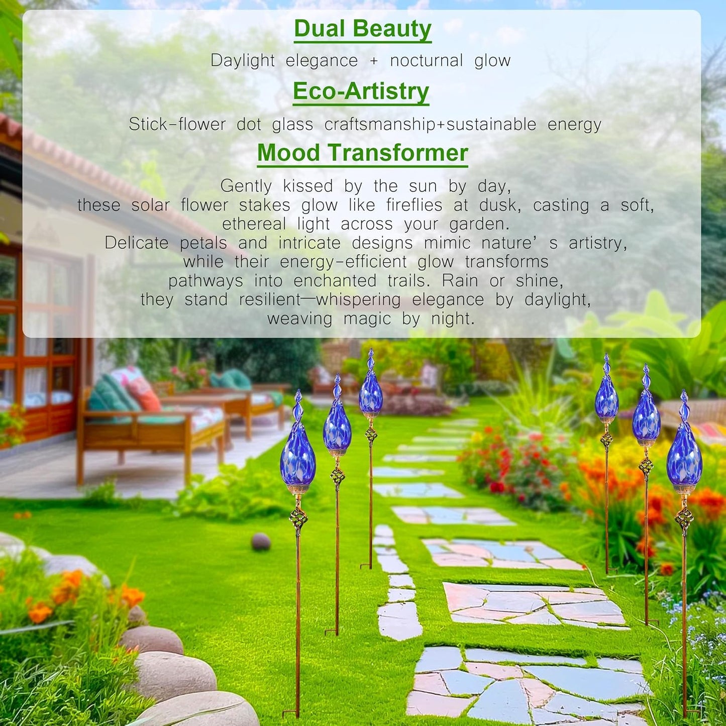 Solar Garden Lights, Solar Flame Lights Outdoor Decoration, Outdoor Garden Decor, Decorative Led Flame Glass Stakes Decorative for Pathway, Lawn, Patio, Driveway