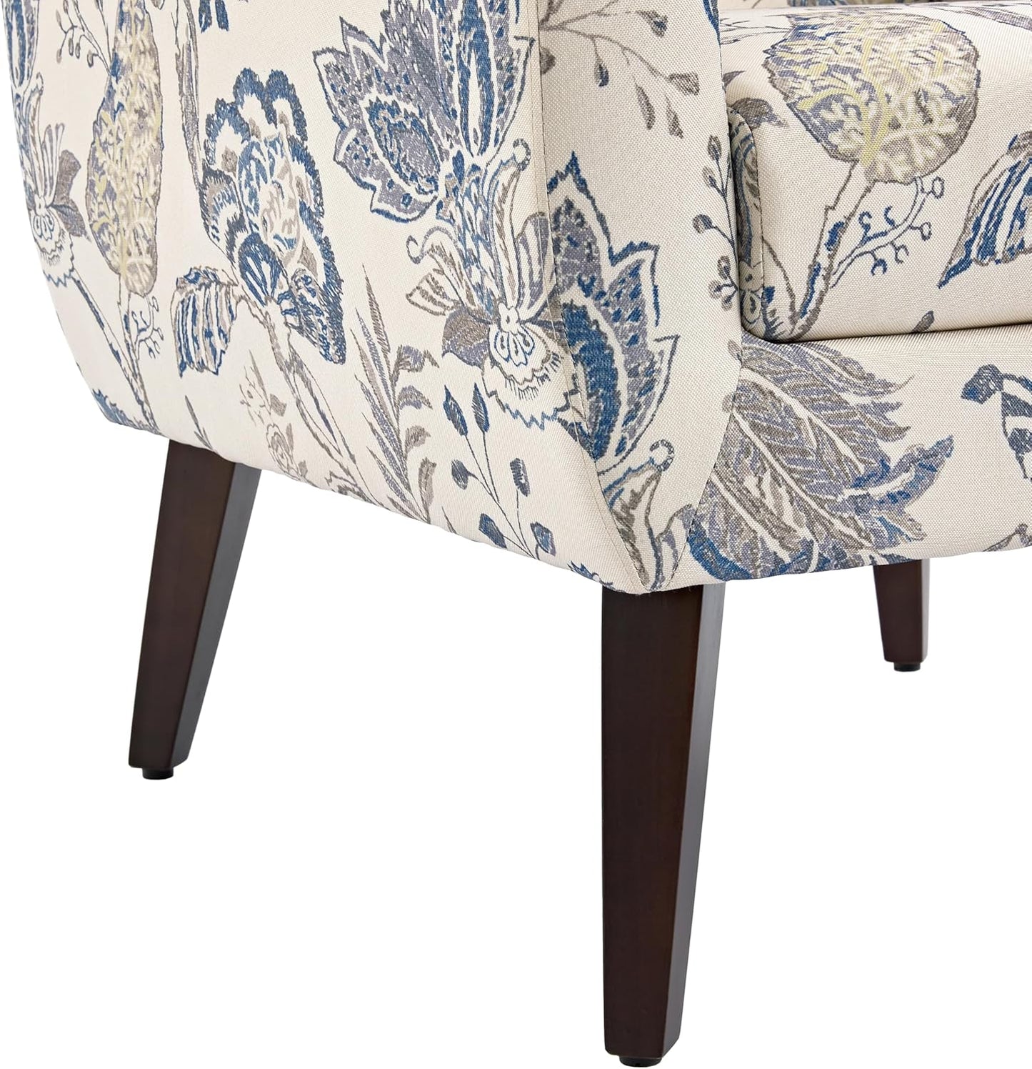 Floral Accent Chair, Modern Upholstered Armchair in Fabric for Living Room, Comfy Club Arm Chairs Single Sofa Button Tufted Bedroom Reading Seat - Pattern Leaf, Set of 1