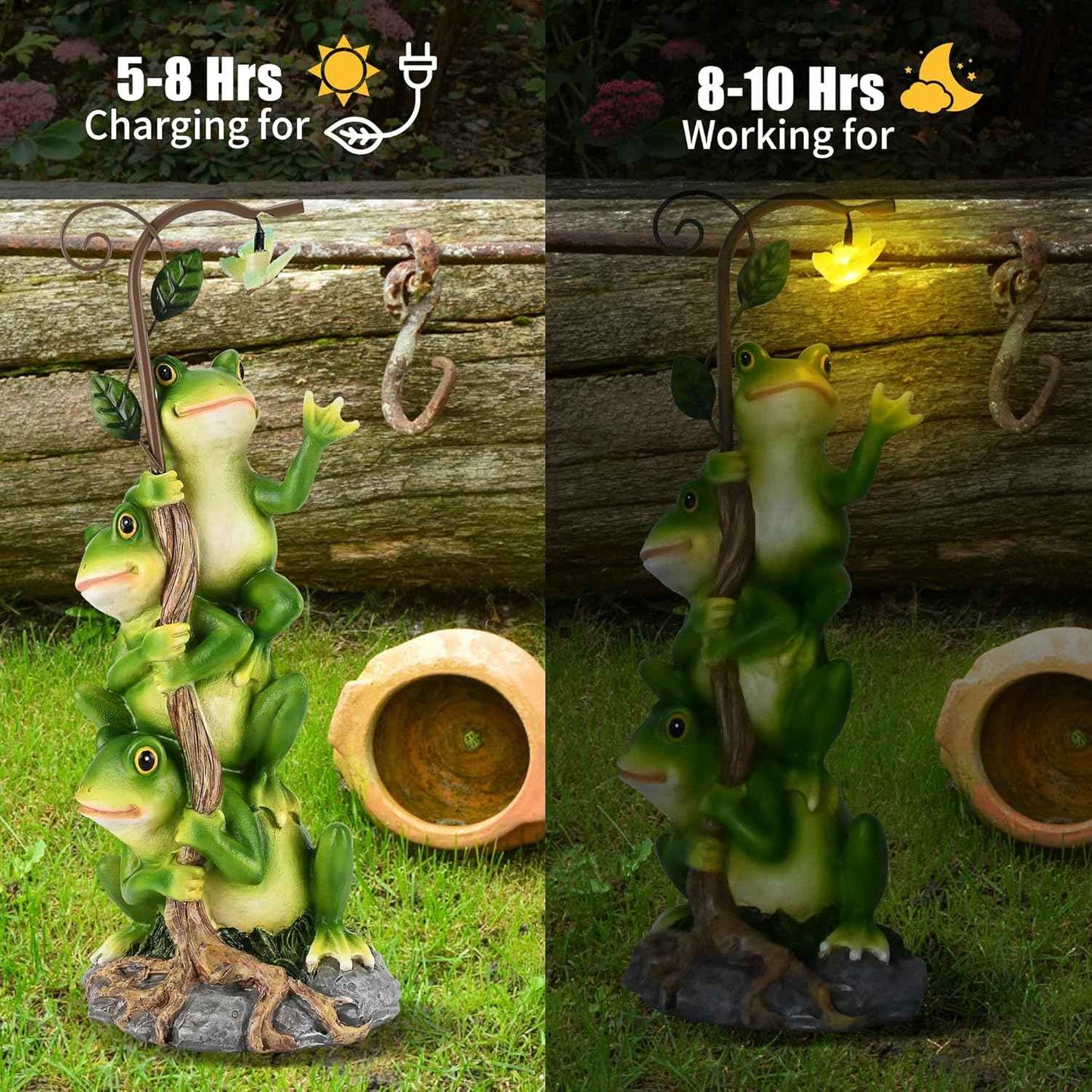 WENYLE Frog Garden Decor, Outdoor Funny Resin Solar Frogs and Butterfly Statues for Yard Art, Garden Frogs Statues with Solar Light for Patio Yard Lawn Porch Ornament