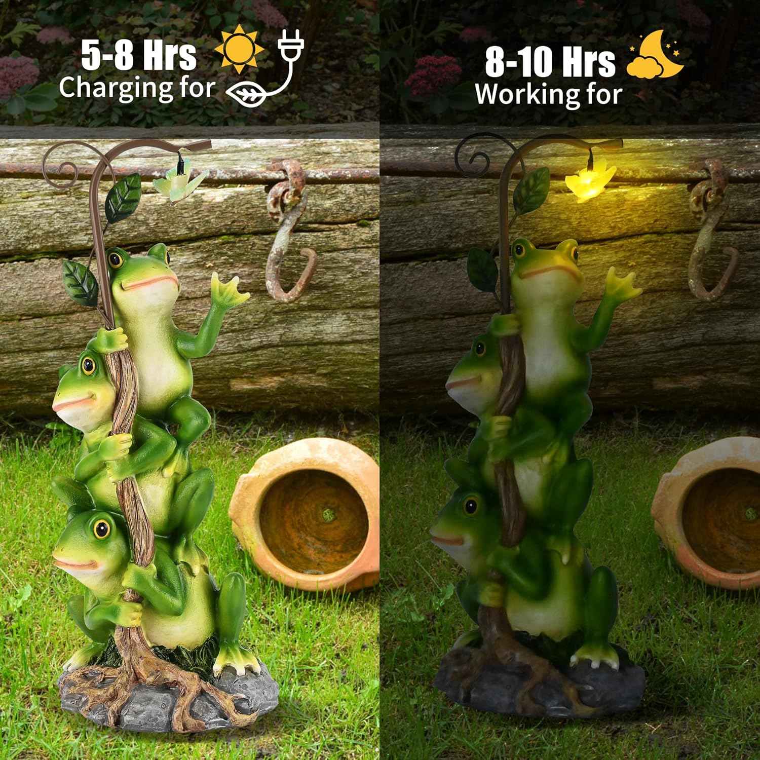 WENYLE Frog Garden Decor, Outdoor Funny Resin Solar Frogs and Butterfly Statues for Yard Art, Garden Frogs Statues with Solar Light for Patio Yard Lawn Porch Ornament