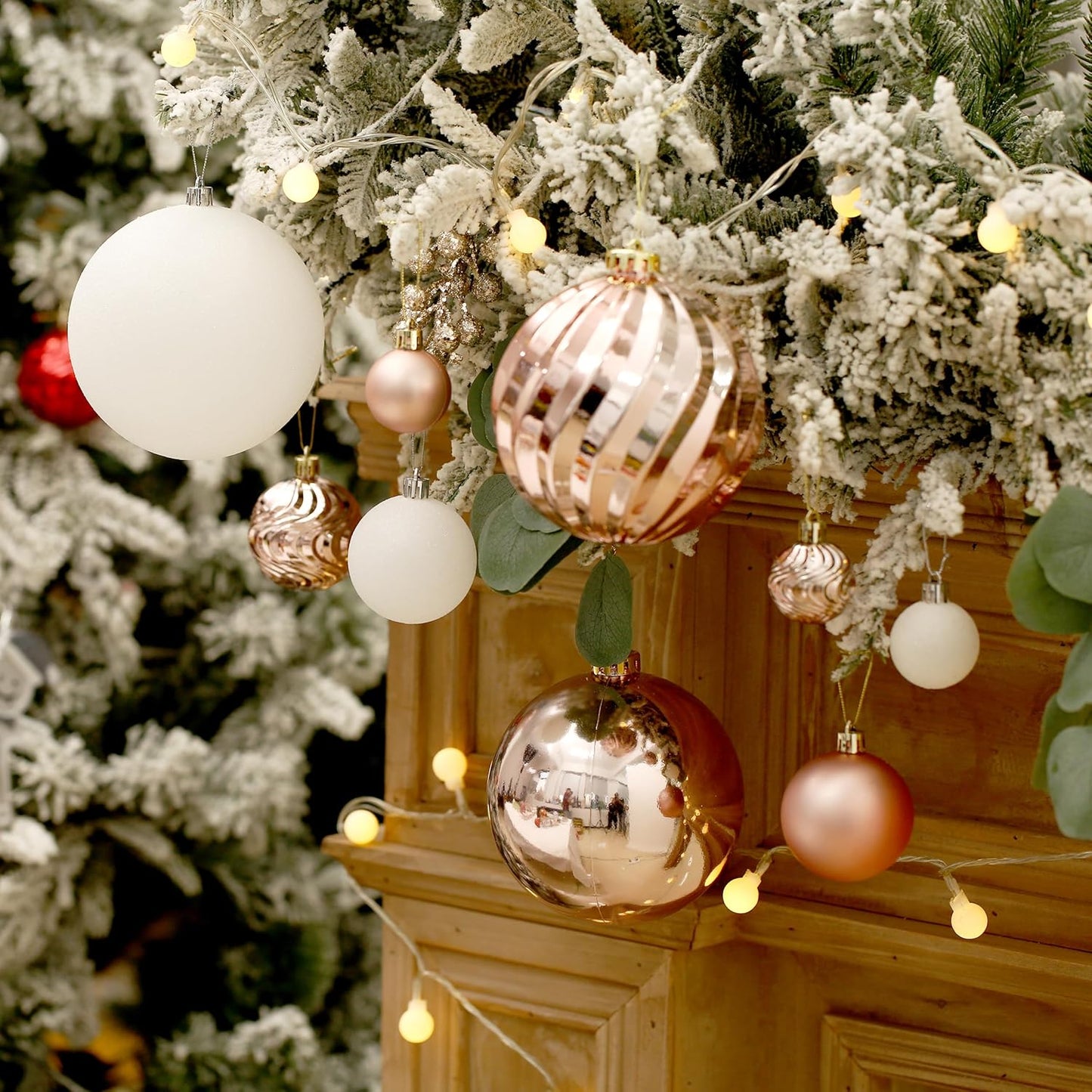 Christmas Ball Ornaments for Xmas Decorations,50 pcs Christmas Extra Large Tree Shatterproof Ornaments-Rose Gold (Combo of 5 Style in 3 Sizes)