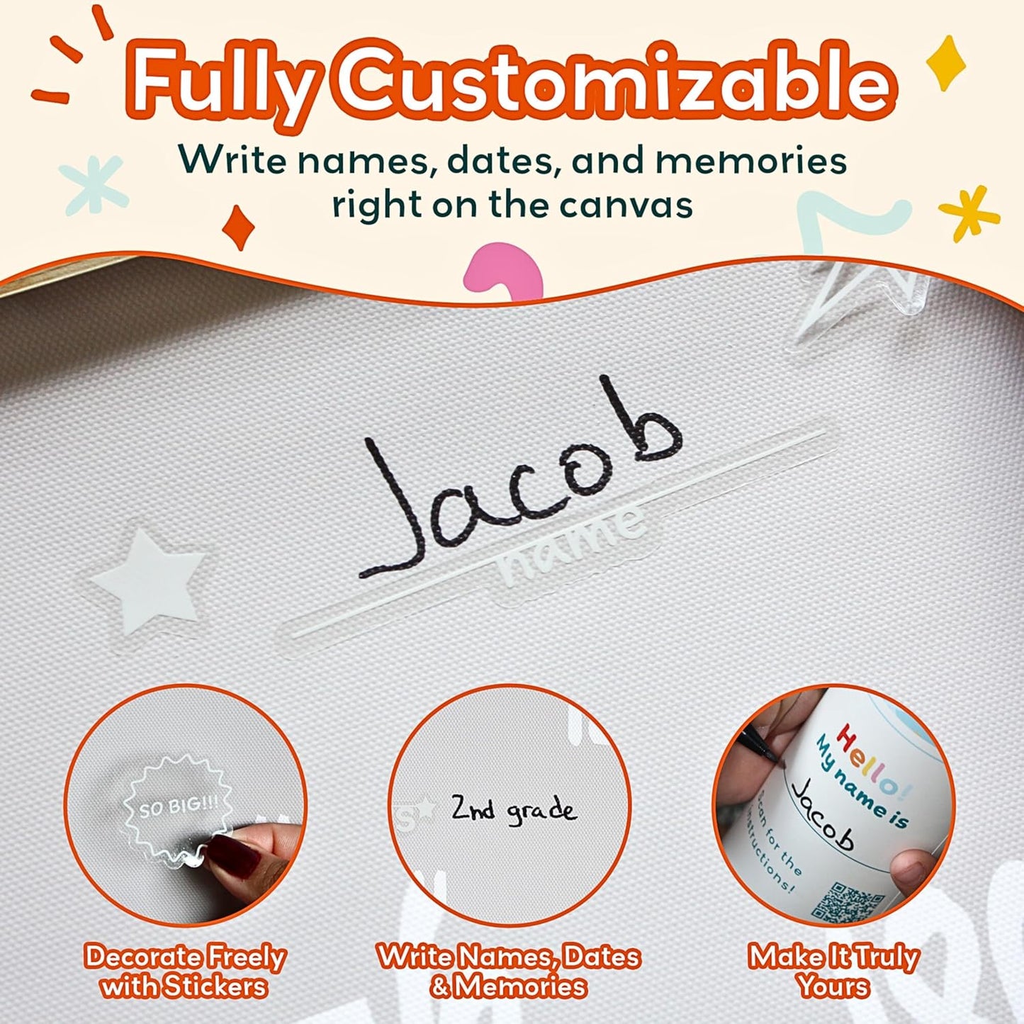 Height Chart for Kids Customizable Kids Height Wall Chart with Stickers, Marker & Hook Hanging Growth Chart Measurement for Wall Easy Installation for Baby Room Nursery and Playroom