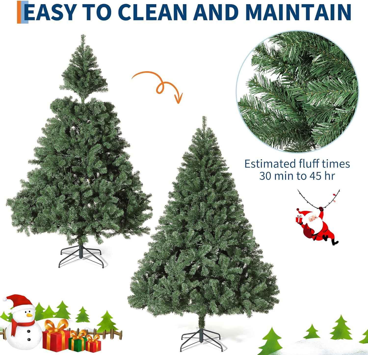 6ft Artificial Christmas Tree, Premium Spruce Hinge Material, Holiday Christmas Tree with Metal Hinges and Collapsible Base for Home Gatherings and Office Decorations
