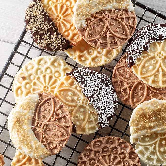 Piccolo Pizzelle Baker- Nonstick Electric Press Makes 4 Mini Cookies at Once, Even Heating- Fun Baking Machine w Recipe Guide, Mothers Day Brunch Party Supplies, Italian Waffle Dessert Treat Making