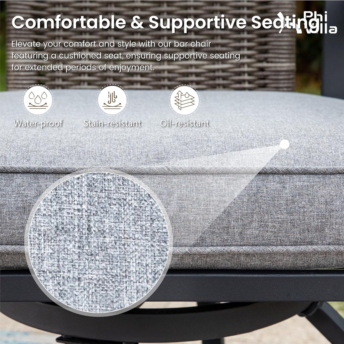 PHI VILLA 5 PCS Outdoor Bar Set,Counter Height Swivel Bar Chairs with Cushion and Metal Bar Table,Patio High Dining Set for Porch