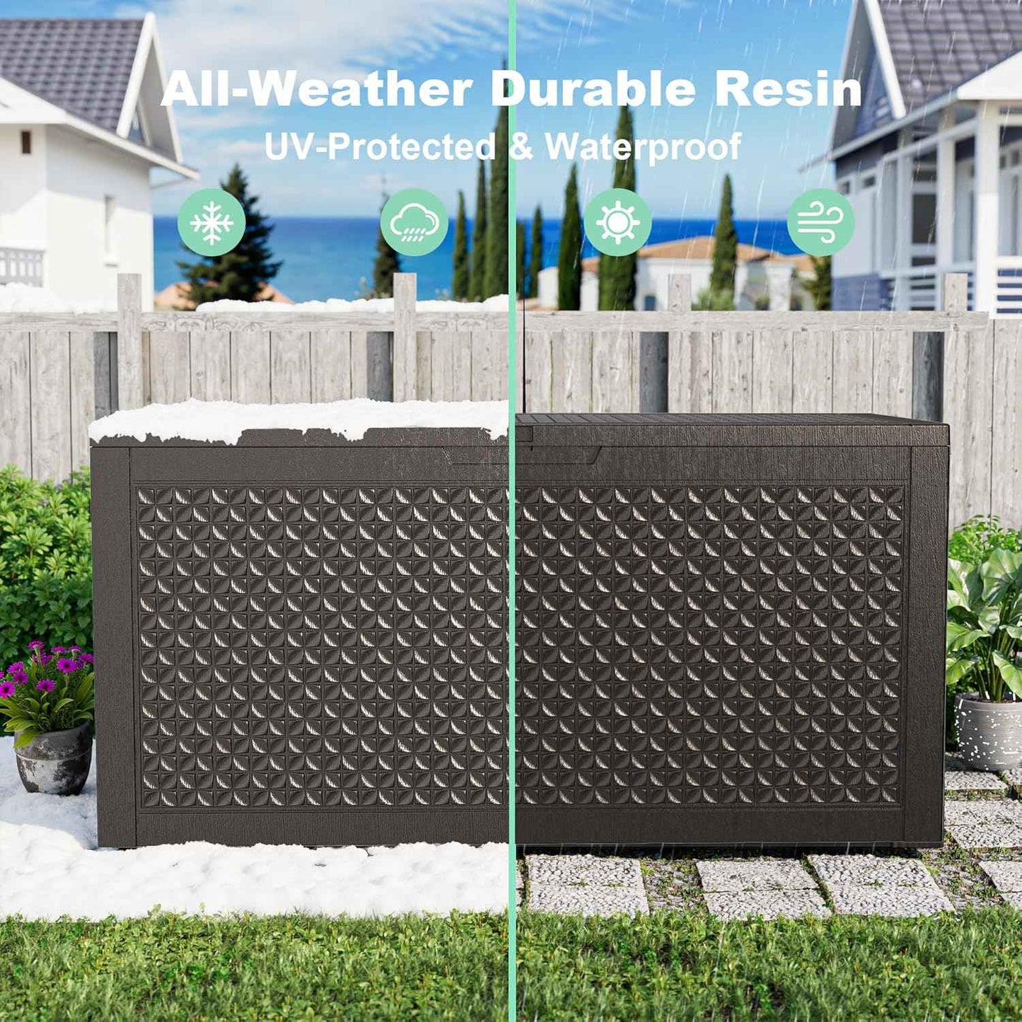 110 Gallon Resin Deck Box Outdoor Storage Box Waterproof for Patio Furniture,Outdoor Cushions,Garden Tools and Pool Supplies（Black）