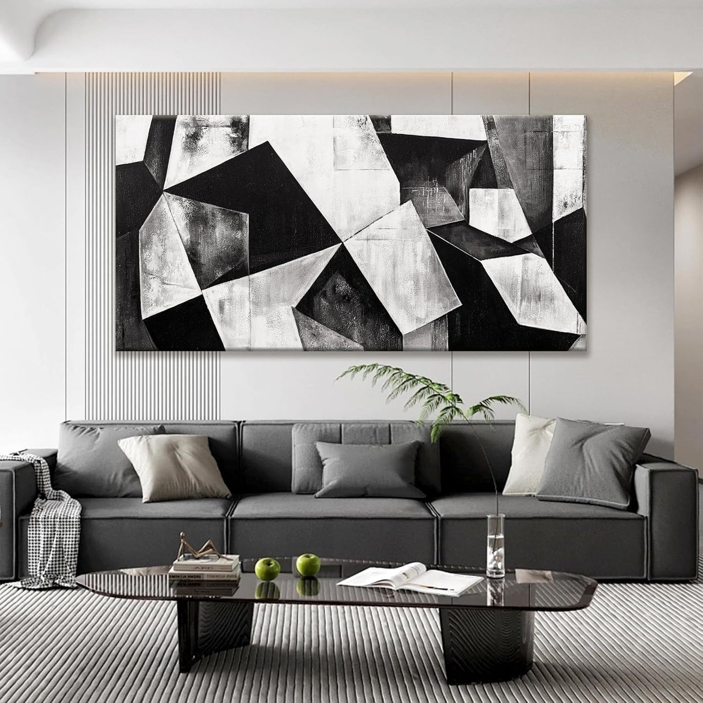 TAIJXAGSG Large Abstract Wall Art Black And White Wall Art Geometric Color Block Line Painting Artwork Canvas Art Wall Decor Simple Picture Artwork For Living Room Bedroom Office 29" X 58"