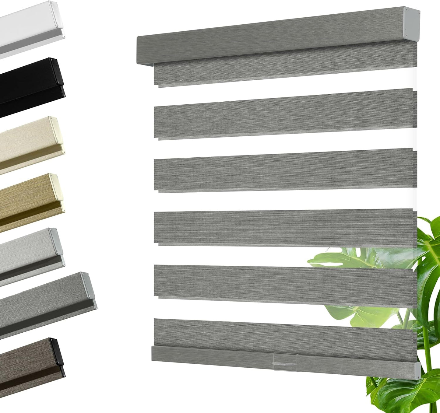 Cordless Zebra Blinds for Windows, Blackout Interior Blinds,Easy to Install,UV Protection,for Offices and Home,Custom Roller Shades, Mousse Grey,75" W x 56" H