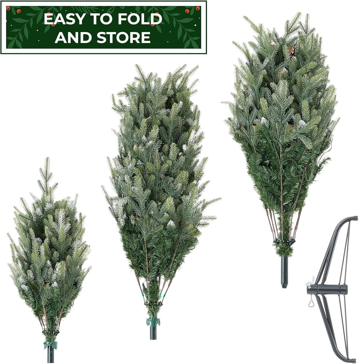 Casafield 7.5FT Pre-Lit Frosted Slim Aspen Fir Artificial Holiday Christmas Tree with White & Multicolored LED Lights, Partially Flocked Realistic Noble Fir with Metal Stand