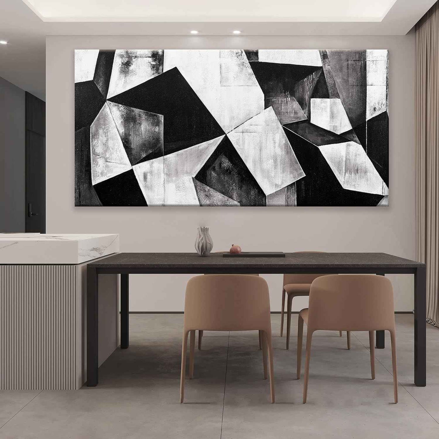 TAIJXAGSG Large Abstract Wall Art Black And White Wall Art Geometric Color Block Line Painting Artwork Canvas Art Wall Decor Simple Picture Artwork For Living Room Bedroom Office 29" X 58"