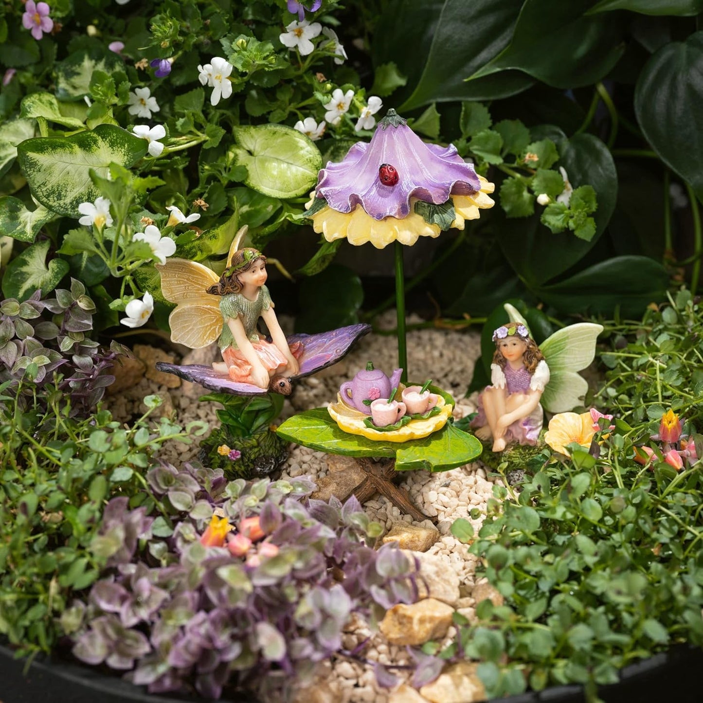 PRETMANNS Fairy Garden Accessories - Adorable Fairies for Gardens, Cute Miniatures with Furniture Kit