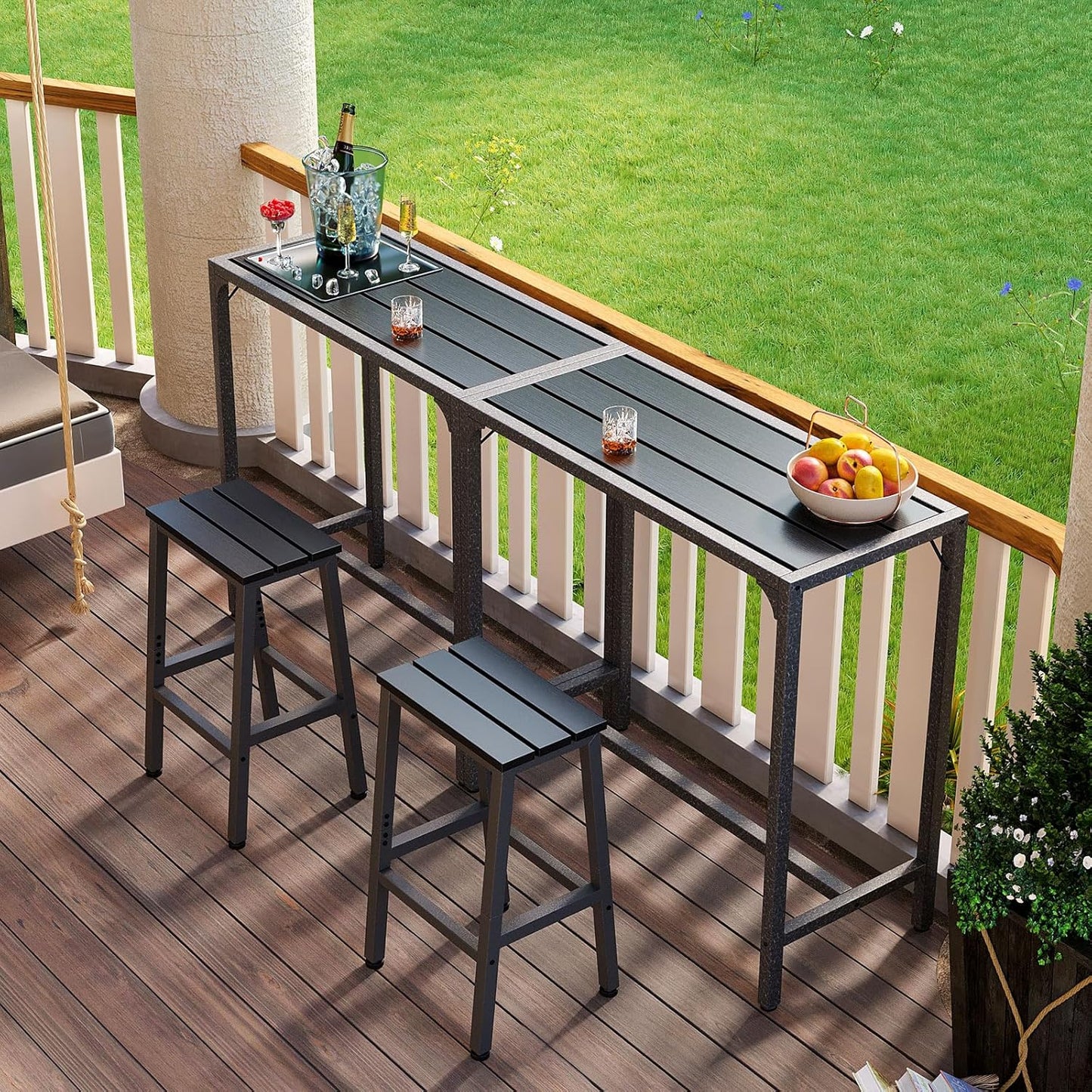 ODK 39 Inch Outdoor Bar Table, Patio Counter Bar Height Table with Weather Resistant Waterproof Top for Hot Tub Garden, Yard, Balcony, Poolside, Indoor (Black)