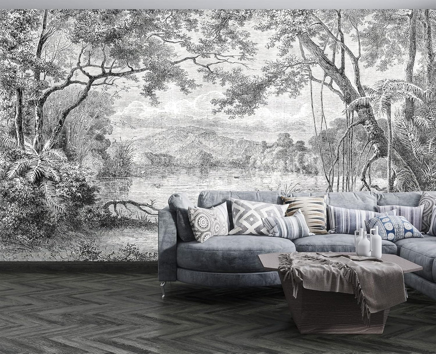 Black and White Tropical Rainforest Wall Mural Wallpaper for Bedroom 103" x 69"