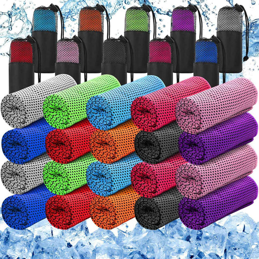Peryiter 20 Pack Cooling Towels Bulk for Neck and Face Cooling Towel for Hot Weather Quick Dry Sweat Towel Soft Breath Portable with 20 Storage Bags for Gym Yoga Athletes Sports Fitness