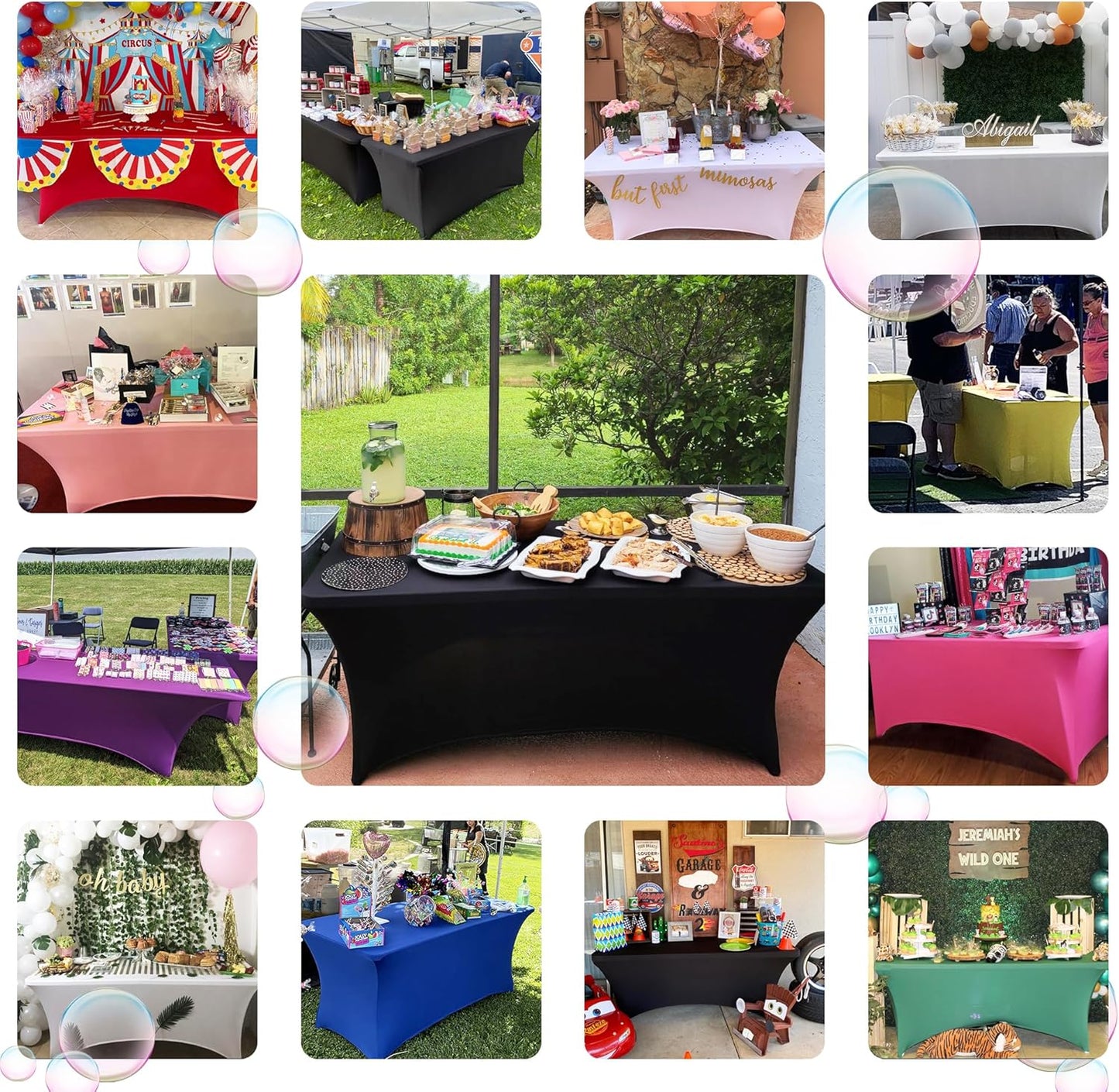 ABCCANOPY 6 FT Spandex Table Cover Stretch Fitted Wrinkle Resistant Tablecloth Reuse for Rectangular Folding Table Patry Event Wedding Banquet Protector Sky Blue