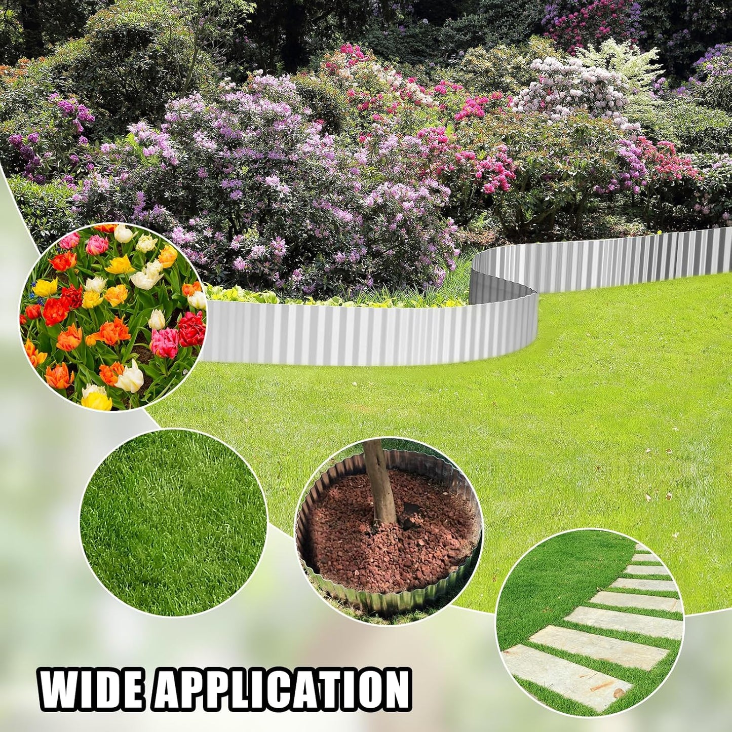 Corrugated Metal Garden Edging - 10 Inch X 10 FT Landscape Edging Border, Flexible Border for Garden Fence, Flower Bed, and Lawn (Silver)