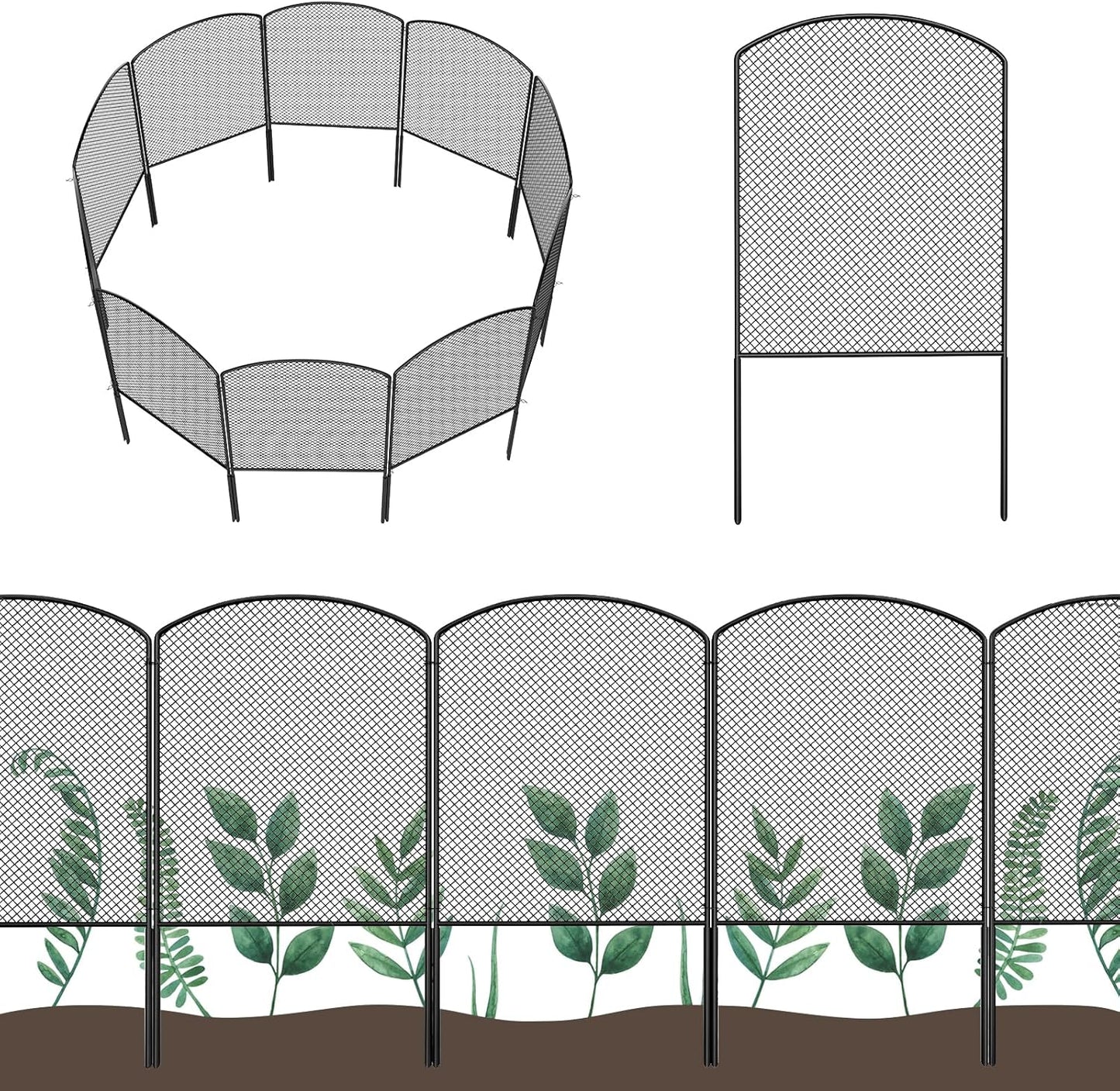 OUSHENG Mesh Decorative Garden Fence Fencing, 24in (H) x 10ft (L) Dog Barrier Outdoor for Yard, Rustproof Metal Wire Panels Border Blockers for Small Animal Rabbit, Black Arched